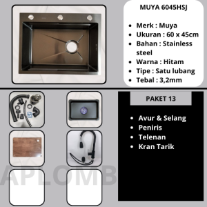 SINK KITCHEN 6045 CM Hitam TYPE HSJ / Bak Cuci Piring 1 Lubang Hitam  Premium 6045HSJ