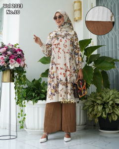 NMR Setelan Celana Kulot Tunik Katun Paris Plisket Vol 2023-10 ( Inc Hijab)