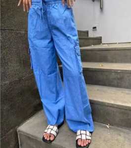 CELANA JEANS PINGGANG ELASTIS KULOT KANTONG CARGO WANITA DEWASA TERLARIS