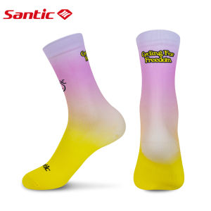 Santic ถุงเท้าขี่จักรยานสำหรับผู้ชายและผู้หญิงกลางน่องระบายอากาศกีฬากลางแจ้งวิ่งถุงเท้าบาสเกตบอล W3P139