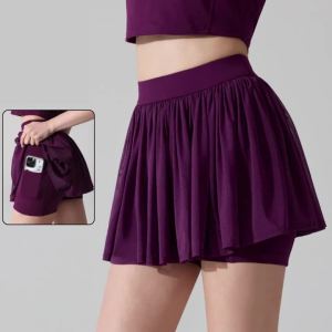 Women 2 In 1 Tennis Skirt Summer Solid Color Outdoor Running Skort Breathable Gym Short Sportswear Female Workout Clothes