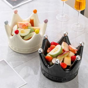 HISTO Cute Crown Fruit Fork Set Ceramic Rustproof Crown Fruit Tray with Fork Multifunctional Decorative Dessert Forks with Storage Jar Home Gatherings