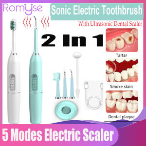 Romyse 2 In 1 Ultrasonic Electric Toothbrush Sonic Dental Scaler Tartar Remover USB Charging Portable Tartar Teeth Cleaner Tool