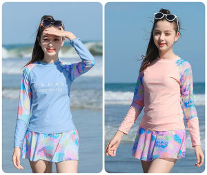 Đồ Bơi Cho Bé Gái Bộ Bơi Bé Gái Dài Tay Họa Tiết Sunday Thiết Kế Dễ Thương Chất Liệu Co Giãn Cho Bé Từ 18-60kg HB2302