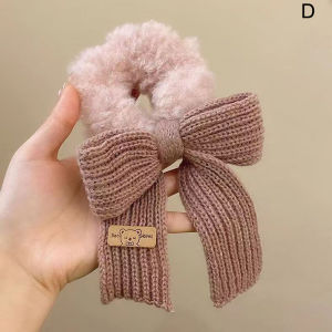YAFEN New Scrunchie Women Warm Hair Scrunchies Winter Knit Hair Ties Bow Hair Bands Plush Elastic Band Hair Accessories