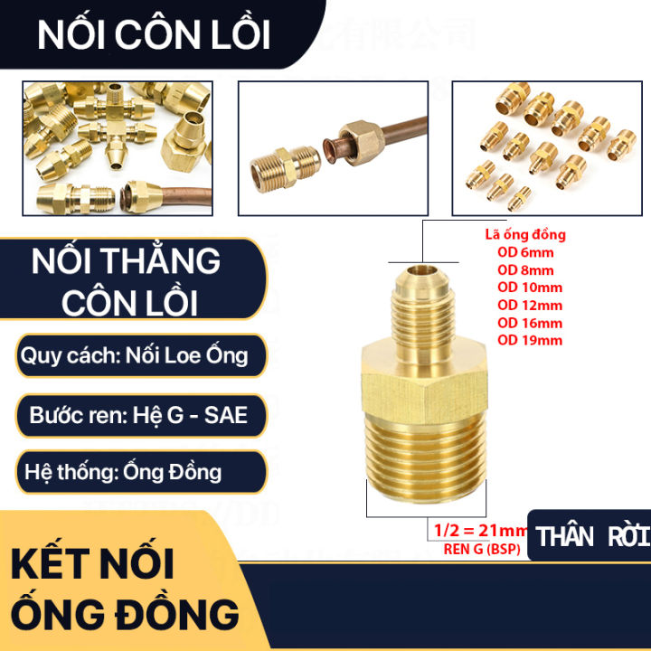 Thân ren ngoài 21 côn lồi nối ống đồng 6 8 10 12 16 19 lắp đặt ống đồng, thủy lực ren NPT, Rắc co nối ống đồng