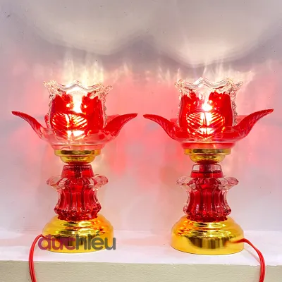 Đèn thờ cúng hoa sen để bàn thờ chất liệu thủy tinh cao 19cm - GH đèn cúng Phật Quan Âm - Đức Hiếu Shop