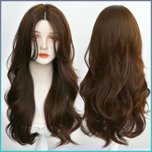 Long Curly Hair Center Parted Pullover Long Hair Wig Beautiful High Temperature Wire Adjustable Buckle
