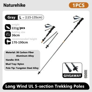 Trekking Pole Lipat Naturehike CNK2450DS012 CNK2450DS013 Tracking Pole Ultralight Treking Tongkat Gunung Hiking Aluminium 3K Karbon Fiber