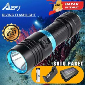 Senter selam profesional IPX8 100M plus baterai  senter menyelam 18650 26650 lampu bawah air Led isi ulang daya senter tahan air  L2 3800Lumens