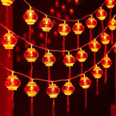 Dây đèn led lồng đèn đỏ nhựa giả pha lê trang trí lễ Tết 5m 20 đèn (cắm điện)