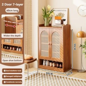 Wooden Shoe Cabinet Bamboo Shoe Cabinet Rattan Door Shelf Rack Organizer Heavy Duty Space Savers