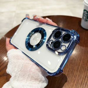 เคสโทรศัพท์มือถือแบบแม่เหล็กไฟฟ้า MagSafe สุดหรูสำหรับ เคสไอโฟน iPhone 16 15 14 13 12 11 PRO MAX plus โปร โปรแม็กซ์ Magsafe case กันกระแทกฝาหลังแบบใส