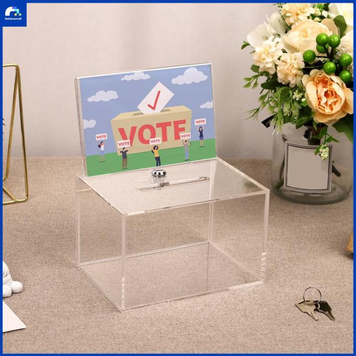 thumbnail image 2 of Clear Acrylic Donation Box With Lock & Sign Holder - 6"x4.3"x4", Includes 100 Raffle Tickets & Keys, For Fundraising, Suggestions 2 of 10