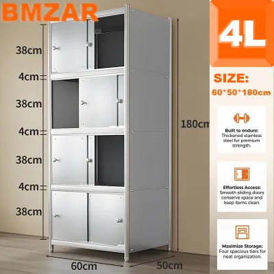 BMZAR Stainless Steel Kitchen Storage Cabinet Dustproof Heavy Duty with Sliding Doors Commercial grade quality Fully enclosed dustproof storage cabinet