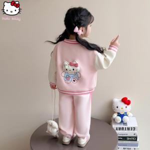 Christmas Gift Halloween 2Pcs Sanrio Hello Kitty Cartoon Girl Baseball Jacket Set Autumn Kawaii Princess Style Anime Fashion Sweet Sweatpants Kids Clothe