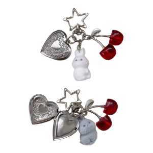 Stylish Rabbit and Cherry Keychain Unique Fashionable Keyring Accessory Perfect for Everyday Use and Personal Style