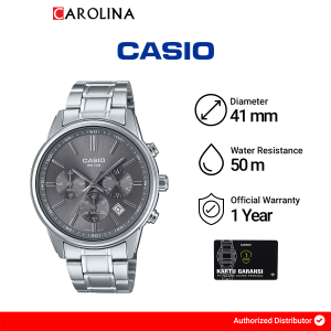 Jam Tangan Pria Casio MTP-E515D-8A Chronograph Grey Dial Stainless Steel Band