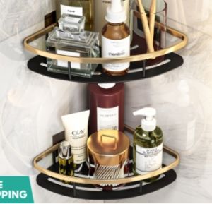 Bathroom Triangle Storage Rack Punch-free Aluminum Organizer Rack Corner Storage Rack with Hook