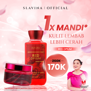 SLAVINA Bundle 2IN1 Shower Advanced Red Opium (Body Scrub + Shower Gel) by Nagita Slavina – Sabun Mandi Cair dan Body Scrub Whitening Lulur Badan Pemutih Kulit | Body Wash Mencerahkan Wangi Parfum Tahan Lama Scrub Lulur Mandi Body Care
