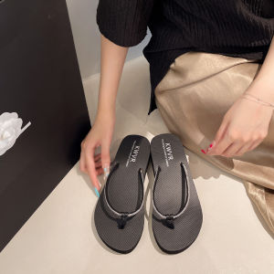 [Free Shipping] 3.5cm New Beach Sandals for Women Summer Fashionable Outdoor Wear Thick-Soled Wedge Flip-Flops with Rhinestones