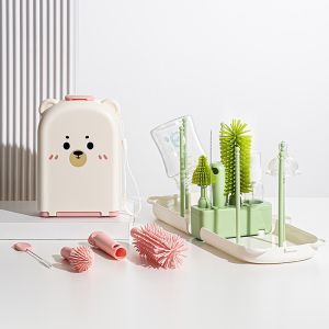 Bottle Brush Silicone Nipple Brush Drain Multi- Items in a Box Portable Hydrophobic and Anti-bacterial