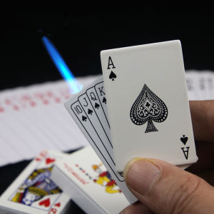 Creative Jet Torch Blue Flame Poker Lighter Metal Windproof Playing Card Lighter Funny Toy Smoking Accessories Gift for Men