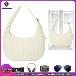 Vodool Nylon Quilted Shoulder Purses with Adjustable Strap Quilted Crescent Shoulder Bag Nylon Quilted Handbags for Woman and Women