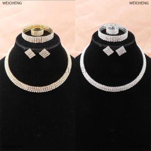 [COD] WEICHENG 4Pcs set Bridal Jewelry Set Necklace Bracelets Ring Earrings Set Super Gorgeous Luxury Shiny Fashion Jewelry Party Gift