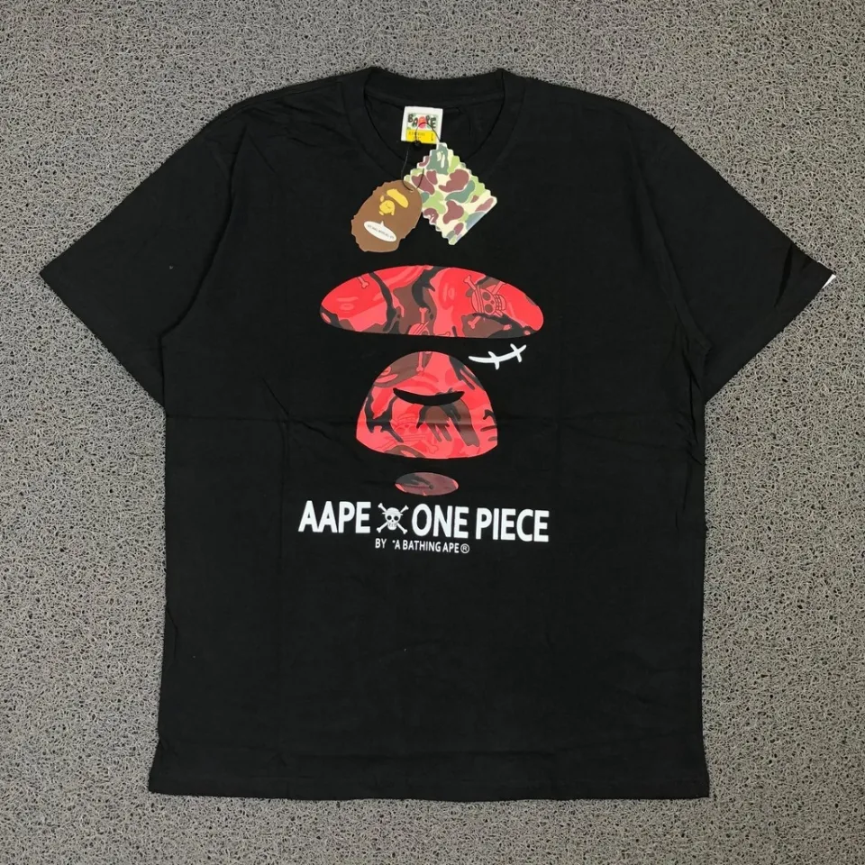 ◕Aape By A Bathing Ape Bape One Piece Red Camo Face Black Tee T