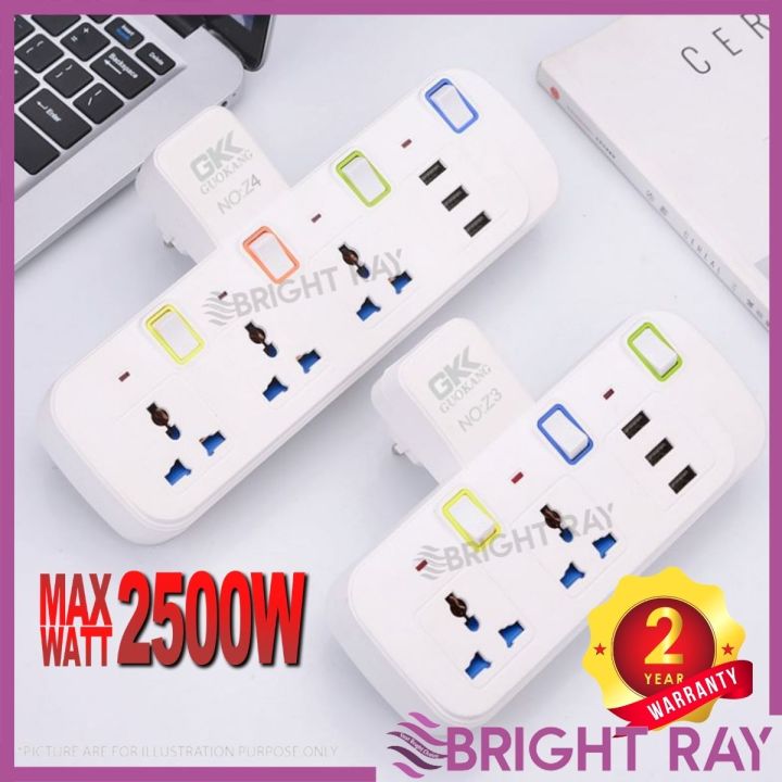 T-ADAPORT Multi Socket 2A USB Universal Extension Plug Neon Indicator ...
