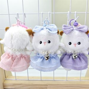 HEFEI Cute Plush Sheep Keychain 12cm Soft Stuffed Lamb Pendant Adorable Bowknot Fluffy Animal Keyring Daily Carry