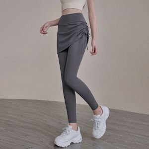 Highwaist & Seamless Skort Legging 2in1/Rok Serut Legging Panjang Sport Wanita Kekinian/Long1