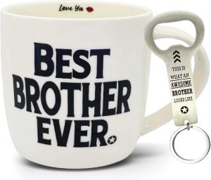 Best Brother Ever Mug Brother Coffee Mug Ceramic 12 Ounce Brother Keychain Bottle Opener Brother Gift from Sister Brother Birthday Gift Brother Cup from Sister Brother Present from Sister