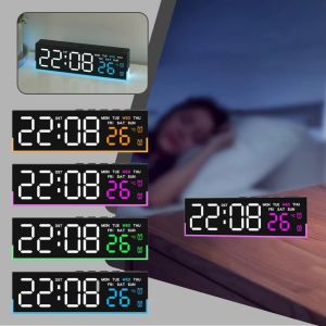 MINOA 12/24H Display LED Digital Alarm Clock 3 Levels Brightness Mood Light Electronic Clock Creative Week Date Display Table Clock Home Decor