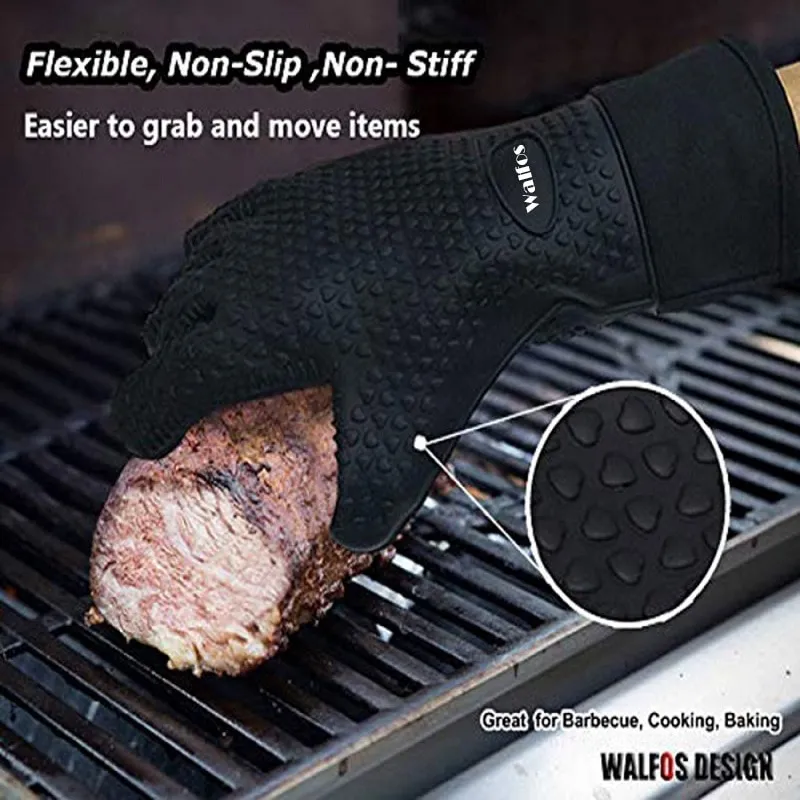 Walfos Long Silicone Kitchen Gloves-BBQ Grill Gloves Heat