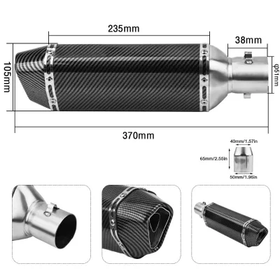 38-51mm Akrapovic Motorcycle Exhaust Pipe Universal Motorcycle Carbon Fiber Type Exhaust 370MM
