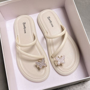[Free Shipping] New Summer Slippers Flat-Soled High-End Butterfly Toe Sandals Fashionable Soft-Soled Casual Womens Shoes