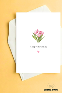 Minimalist Happy Birthday Card with Pink Tulips | Elegant Floral Birthday Greeting Card for Her