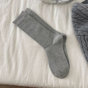 Retro Women Cotton Loose Socks Autumn Winter Knitting Solid Color Long Black Red Korean Japanese Student Girls Crew Mid-tube Socks