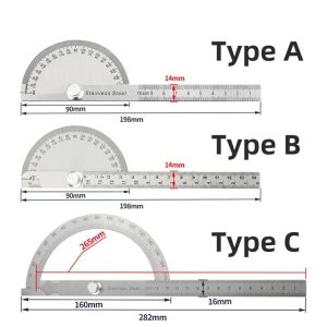 HUANG Measuring Instrument Tools Woodworking Tools Measuring Ruler Goniometer Round Head Stainless Steel Protractor 180 Degree Protractor Angle Ruler Adjustable Protractor