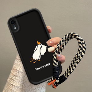 casing hp Samsung A03 Core terbaru 2025 Berbaring bebek datar kartun yang lucu Lanyard Anti -fall Model pasangan