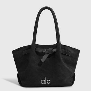 Earth Tone Suede Tote Bag Front Toggle Buckle Wide PU Handle Soft Faux Suede Women Daily Office Handbag