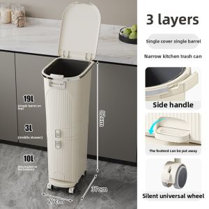 Thùng chất thải nhà bếp kép cao cấp-Dung tích lớn có nắp Kiểm soát mùi và bánh xe im lặng 360 ° Thùng rác lấy cảm hứng từ Nhật Bản hiện đại cho không gian nhỏ gọn bao gồm Xô có thể tháo rời và bề mặt chống vân tay