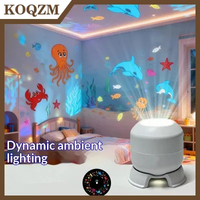 KOQZM💖[HOT SALE]🎈🎈 360 Rotating LED Ocean Projector Night Light USB Charging Dynamic Lamp with Color Effects for Bedroom Relaxing