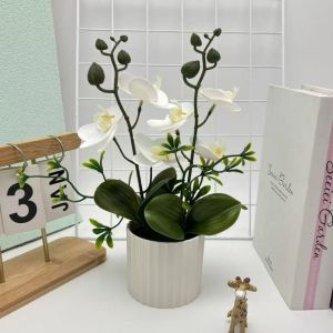 Orchids Artificial Flowers No Maintenance Potted Bonsai for Living Room Table Desktop Decoration