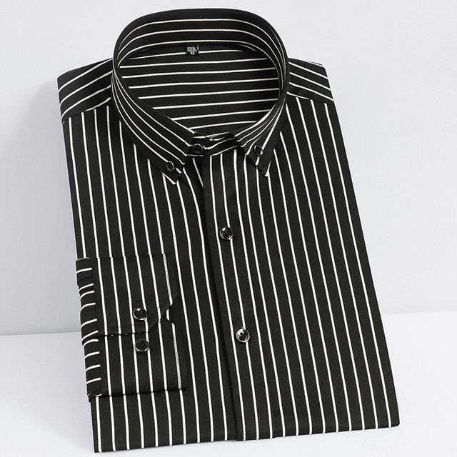 2023 Men's Long Sleeve Striped Dress Shirt Button Down Collar Stretch ...