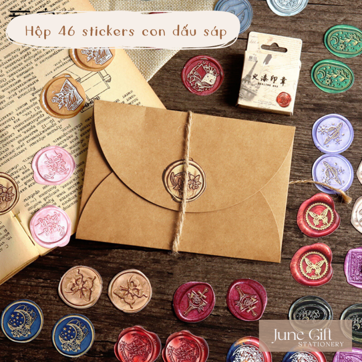 Hộp 46 sticker con dấu sáp vintage dán trang trí phong thư | Lazada.vn