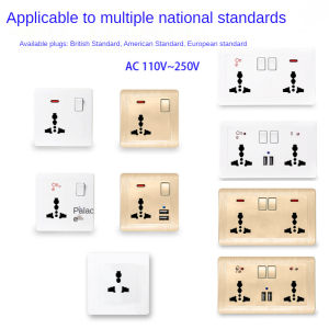 13A 86 Type Household Socket PC Material Wall Socket Universal Five-Hole Socket Single Switch Socket+2 X USB Charger