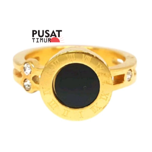 Cincin Titanium Roma Bulat Hitam Wanita Fashion Kekinian Anti Karat Model Elegan | PUSAT TIMUR